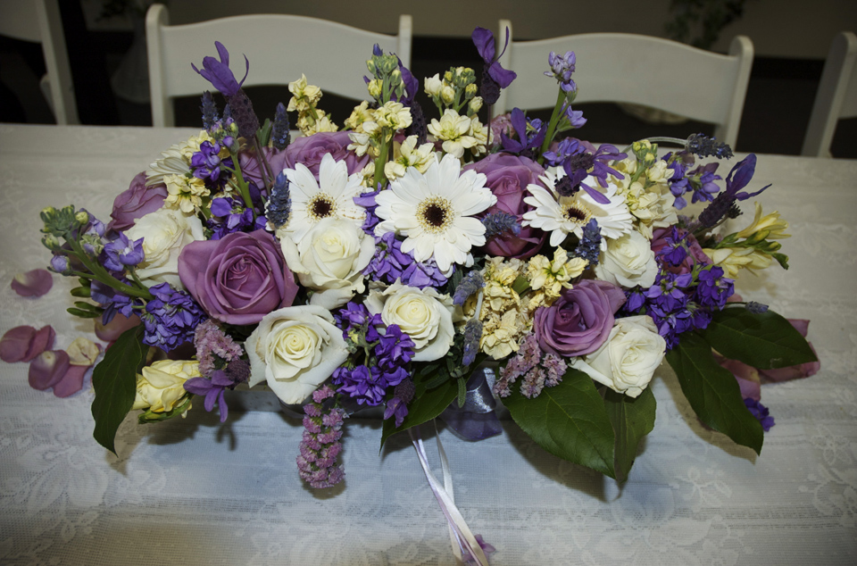 Sacramento Spring Wedding Lilac Purple White Table Centerpiece Flowers